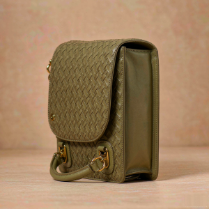 Sambia Exotic-Texture Shoulder Bag - Olive Green leather