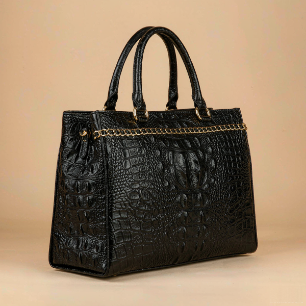Maharaja Exotic-Scale Tote - Deep Black leather